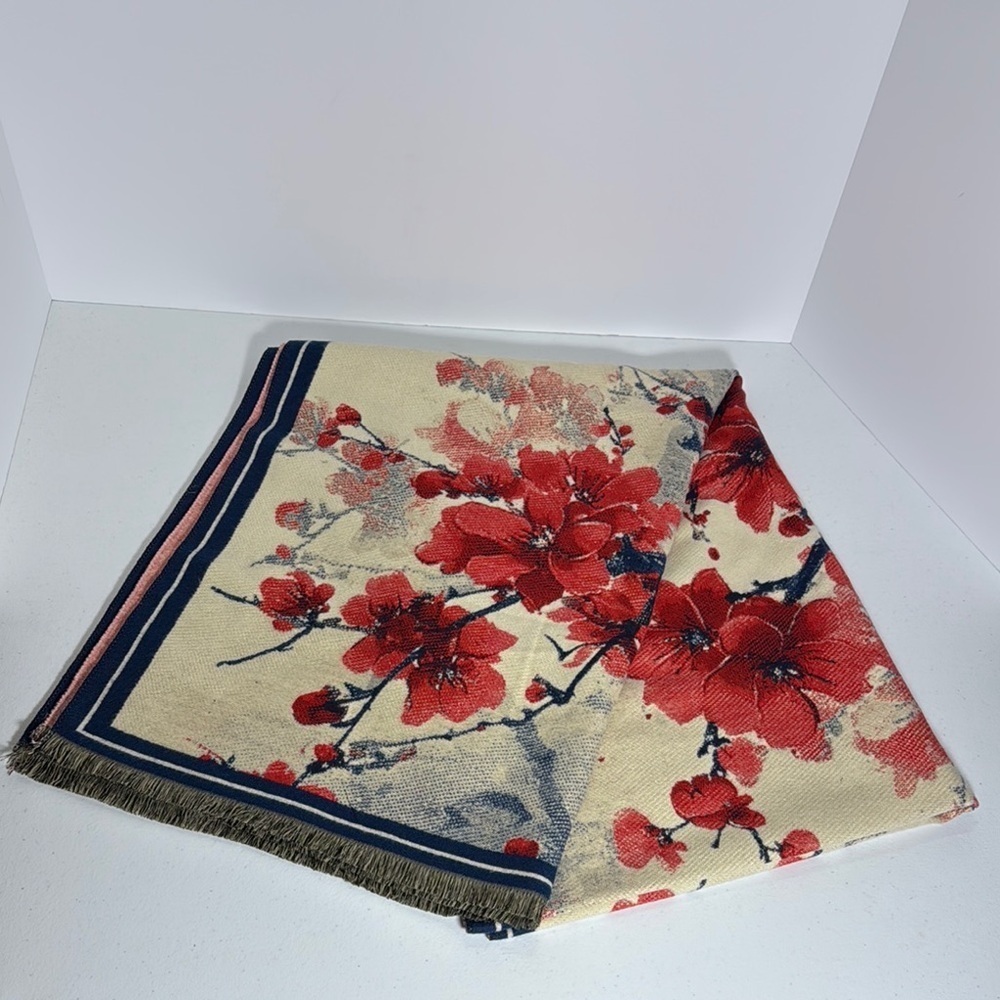 Floral Red and Cream Scarf Wrap